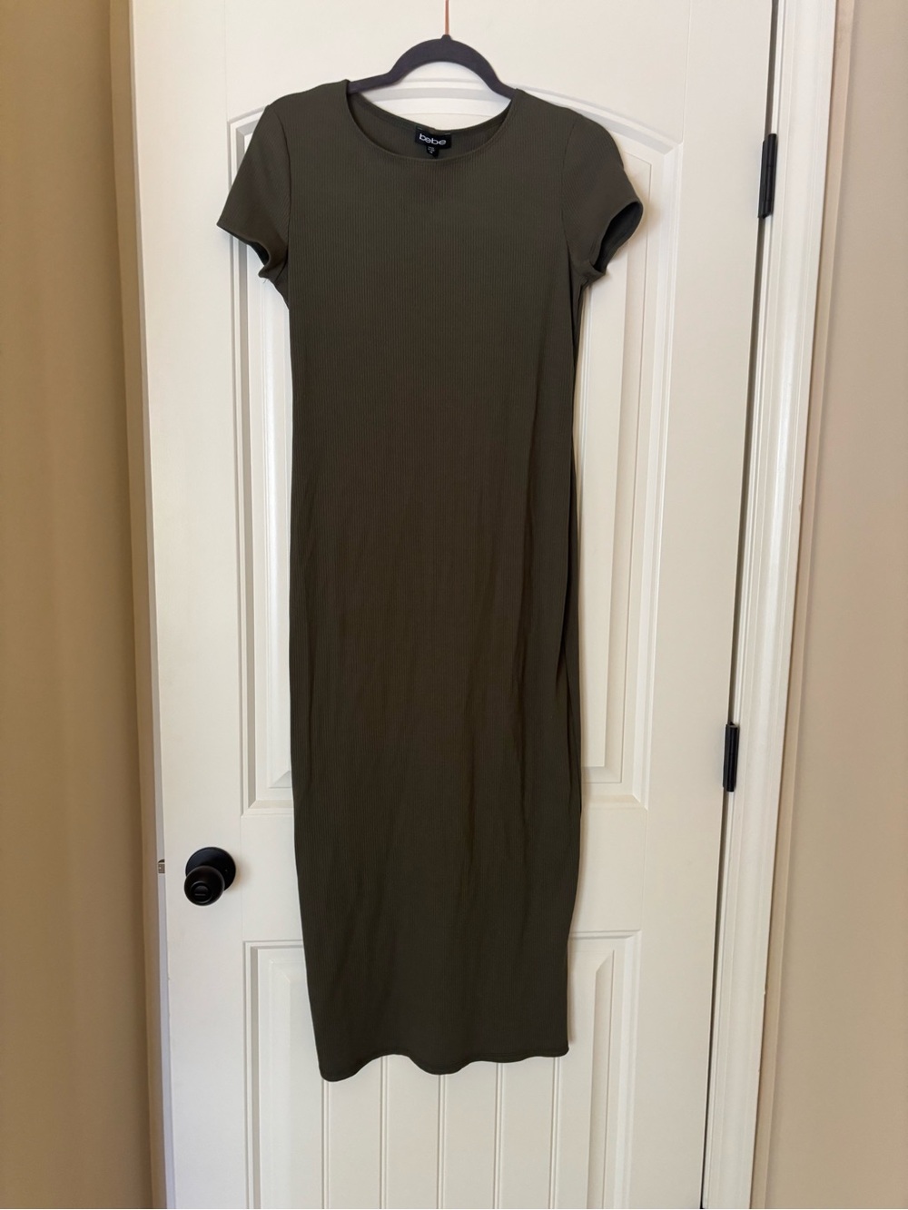 bebe Olive Green Ribbed Midi Dress